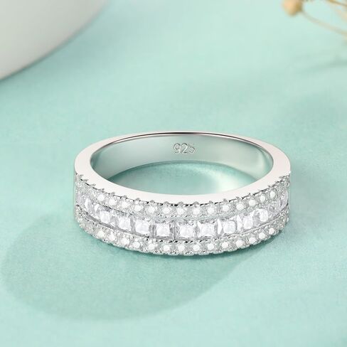 Moissanite Wedding Bands for Women Eternity Rings Round Princess Cut 925 Sterling Silver Engagement Anniversary Size 5-10 in Saudi Arabia