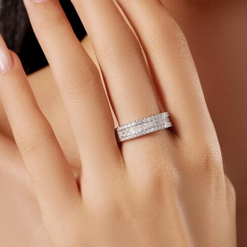 Moissanite Wedding Bands for Women Eternity Rings Round Princess Cut 925 Sterling Silver Engagement Anniversary Size 5-10 in Saudi Arabia