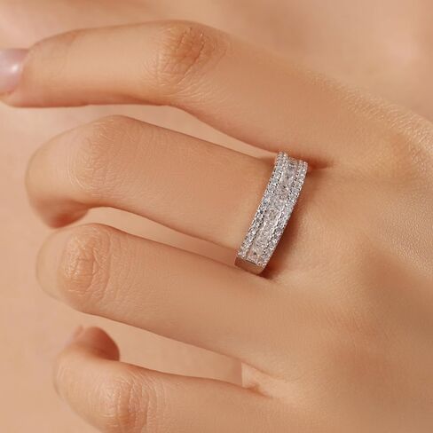 Moissanite Wedding Bands for Women Eternity Rings Round Princess Cut 925 Sterling Silver Engagement Anniversary Size 5-10 in Saudi Arabia