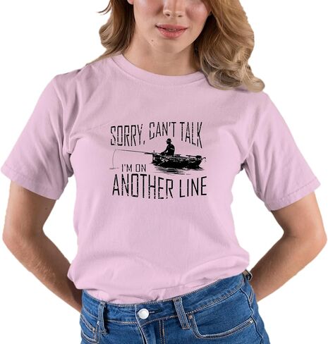 Go All Out Adult Sorry Can't Talk I'm On Another Line Fisherman Gift T-Shirt in Saudi Arabia