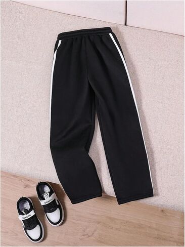 Boy's Striped Side Snap Wide Leg Sweatpants Bowknot Elastic Waist Sports Pants Trousers in Saudi Arabia
