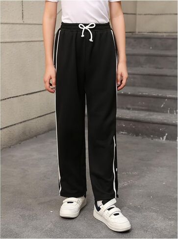 Boy's Striped Side Snap Wide Leg Sweatpants Bowknot Elastic Waist Sports Pants Trousers in Saudi Arabia