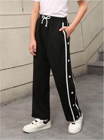 Boy's Striped Side Snap Wide Leg Sweatpants Bowknot Elastic Waist Sports Pants Trousers in Saudi Arabia