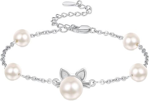 Sterling Silver Pearl Cat Bracelets Cute Kawaii Kitty Bracelet Cat Lover Gifts for Women in Saudi Arabia