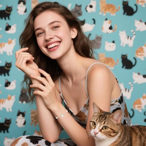 Sterling Silver Pearl Cat Bracelets Cute Kawaii Kitty Bracelet Cat Lover Gifts for Women in Saudi Arabia
