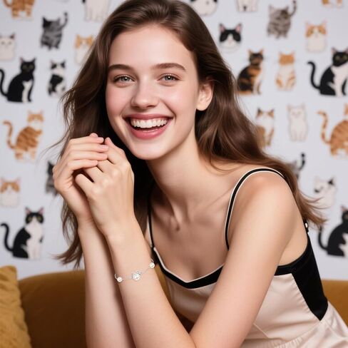 Sterling Silver Pearl Cat Bracelets Cute Kawaii Kitty Bracelet Cat Lover Gifts for Women in Saudi Arabia