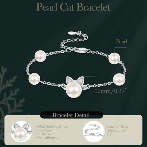 Sterling Silver Pearl Cat Bracelets Cute Kawaii Kitty Bracelet Cat Lover Gifts for Women in Saudi Arabia