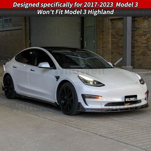 طقم الجسم الكامل من WildWell لطراز Tesla 2017-2023 3، جناح خلفي، ناشر خلفي، شفة أمامية، تنانير جانبية، زخارف مصابيح الضباب موديل 3 ملحقات مطلية بألياف الكربون in Saudi Arabia