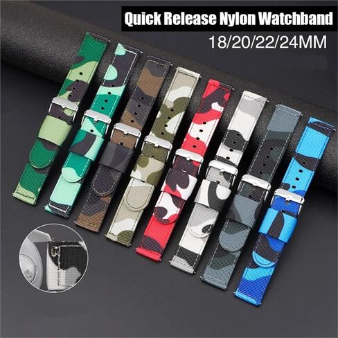 Camo Nylon Watch Strap 20mm 22mm 24mm Canvas Quick Release Watch Band Men Women Universal Sport Watchband in Kuwait