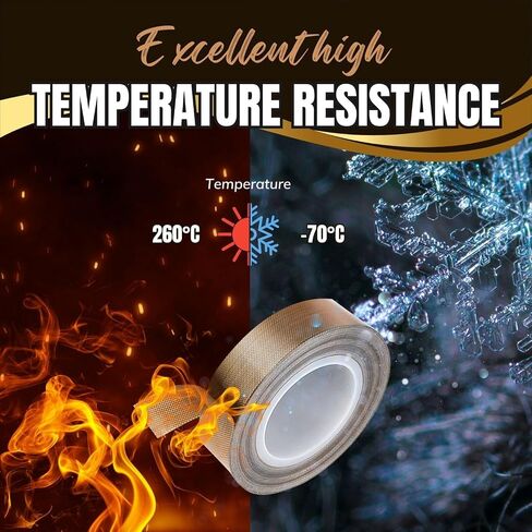 شريط تيفلون عالي الحرارة من Flexzion - 13 مم × 10 متر (0.5 بوصة × 32.8 قدم) شريط PTFE من نسيج الألياف الزجاجية تيفلون المدعوم بشريط PTFE لسداد الفراغ، وسداد النبض، وتغليف المواد الغذائية، وختم الحرارة والاستخدام الصناعي in Saudi Arabia
