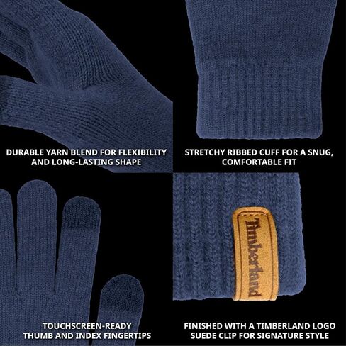 Timberland Men’s Rib Knit Gloves - Suede Clip, Soft Stretch Winter Handwear, Warm Lining, Touchscreen Ready Fingertips in Saudi Arabia