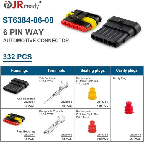 JRready ST6383 مجموعات موصلات كهربائية للسيارات مقاومة للماء 510 قطعة، 1/2/3/4 دبوس موصلات ذكر وأنثى، اتصالات مشكلة مختومة 18-16 AWG، أدوات إزالة الدبوس، لسيارة شاحنة دراجة نارية بحرية in Kuwait