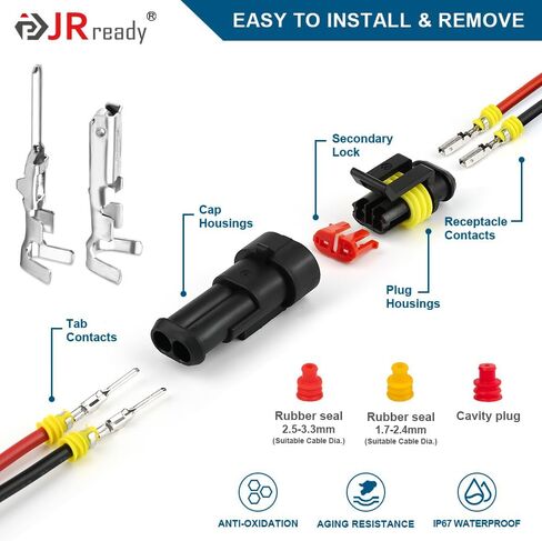JRready ST6383 مجموعات موصلات كهربائية للسيارات مقاومة للماء 510 قطعة، 1/2/3/4 دبوس موصلات ذكر وأنثى، اتصالات مشكلة مختومة 18-16 AWG، أدوات إزالة الدبوس، لسيارة شاحنة دراجة نارية بحرية in Kuwait