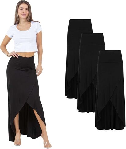 Azules High-Low Hem Maxi Skirts for Women - Flowy, Wrap Front Slit, Summer Foldover Skirt - High Waisted Long Skirt for Women in Saudi Arabia