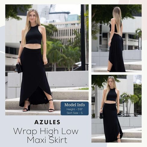 Azules High-Low Hem Maxi Skirts for Women - Flowy, Wrap Front Slit, Summer Foldover Skirt - High Waisted Long Skirt for Women in Saudi Arabia