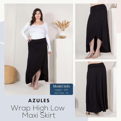 Azules High-Low Hem Maxi Skirts for Women - Flowy, Wrap Front Slit, Summer Foldover Skirt - High Waisted Long Skirt for Women in Saudi Arabia