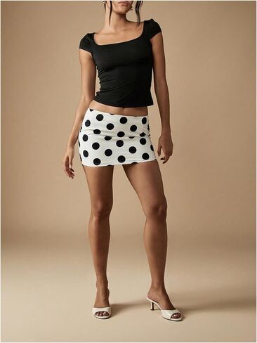 Verdusa Women's Polka Dots Micro Skirts Ultra Low Waist Slim Fitted Bodycon Short Skirts in Saudi Arabia
