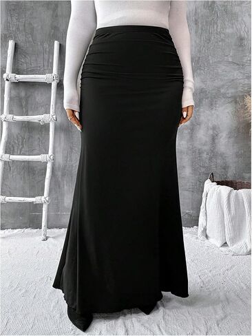 تنورة نسائية محبوكة بذيل السمكة بمقاس كبير، تنانير طويلة مكشكشة بخصر عالٍ in Kuwait