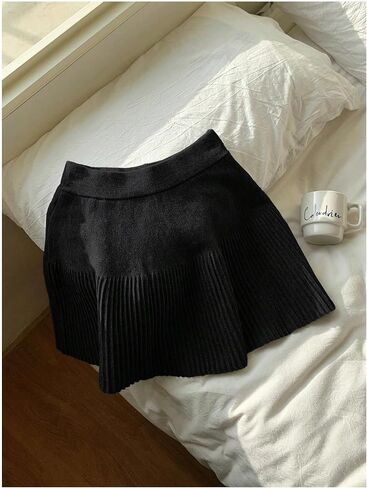MakeMeChic Women's Knit Sweater Skirt Elastic Waist Pleated A Line Casual Mini Skirts in Saudi Arabia
