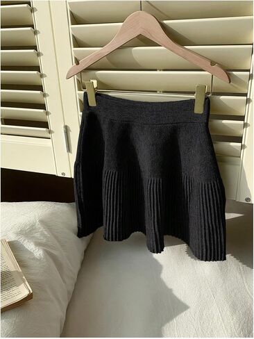 MakeMeChic Women's Knit Sweater Skirt Elastic Waist Pleated A Line Casual Mini Skirts in Saudi Arabia