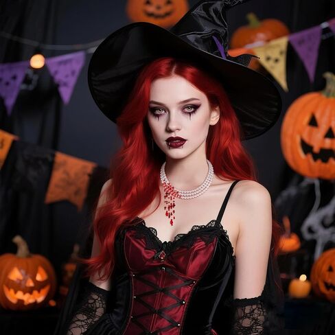 قلادة C-leen Halloween من اللؤلؤ الدموي - قلادة مصاصي الدماء للنساء، إكسسوارات مصاصي الدماء ذات الطبقات القوطية المخيفة للنساء لحفلات الهالوين التنكرية in Kuwait