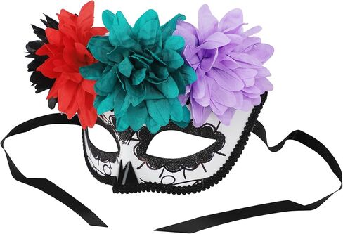 GREUS Sugar Skull Mask Women Mexican Day of the Dead Mask Flower Masquerade Mask Costume Half Face Mask for Halloween in Saudi Arabia
