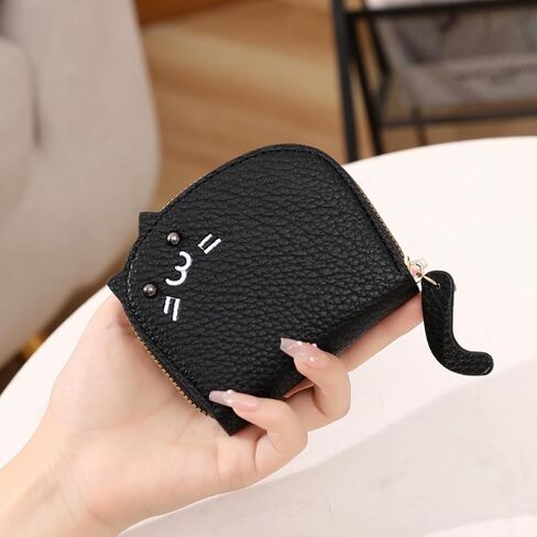 Elegant Cat-Themed Coin Purse for Women | Stylish Litchi Pattern with PU Card Holder | Perfect as a Cat Wallet or Change Purse Pink in Saudi Arabia
