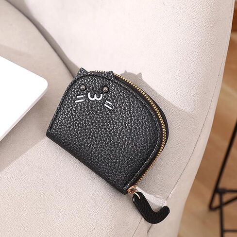 Elegant Cat-Themed Coin Purse for Women | Stylish Litchi Pattern with PU Card Holder | Perfect as a Cat Wallet or Change Purse Pink in Saudi Arabia
