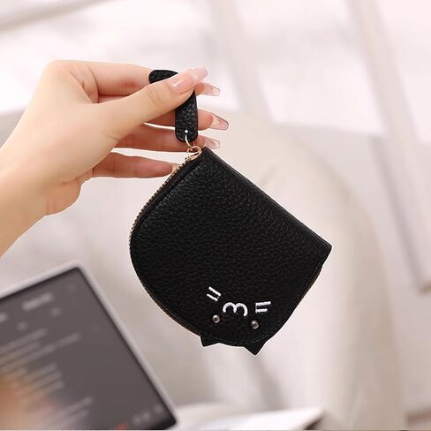 Elegant Cat-Themed Coin Purse for Women | Stylish Litchi Pattern with PU Card Holder | Perfect as a Cat Wallet or Change Purse Pink in Saudi Arabia