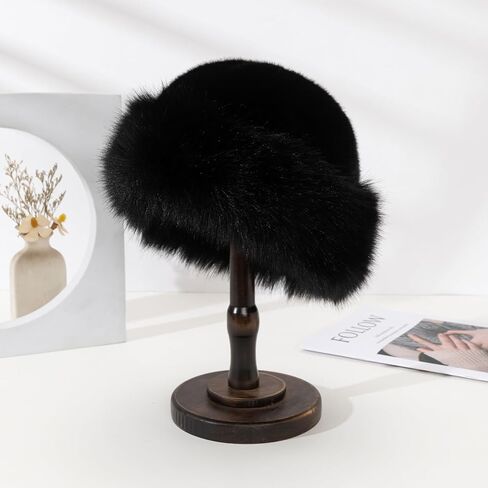 Women's Faux Fur Bucket Hat - Winter Warmth Bucket Hat Fluffy Snow Hat Fuzzy Fisherman Cap Warm Cute in Saudi Arabia