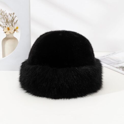 Women's Faux Fur Bucket Hat - Winter Warmth Bucket Hat Fluffy Snow Hat Fuzzy Fisherman Cap Warm Cute in Saudi Arabia