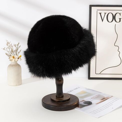 Women's Faux Fur Bucket Hat - Winter Warmth Bucket Hat Fluffy Snow Hat Fuzzy Fisherman Cap Warm Cute in Saudi Arabia