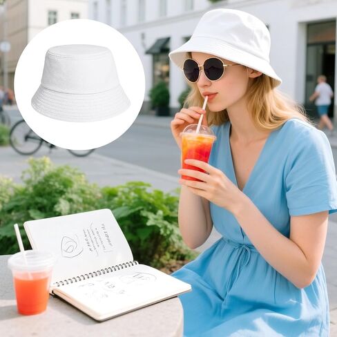 8 PCS White Bucket Hats Bulk for Women Men Cotton Summer Sun Beach Hat Sublimation Blank Bucket Hat for Casual, Trips, Sports in Saudi Arabia