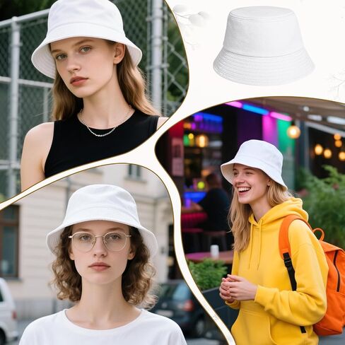 8 PCS White Bucket Hats Bulk for Women Men Cotton Summer Sun Beach Hat Sublimation Blank Bucket Hat for Casual, Trips, Sports in Saudi Arabia