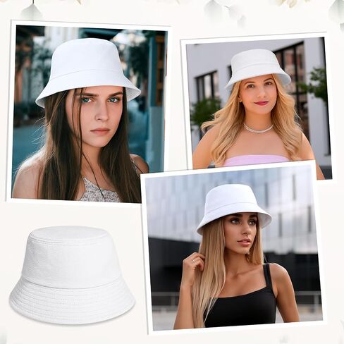 8 PCS White Bucket Hats Bulk for Women Men Cotton Summer Sun Beach Hat Sublimation Blank Bucket Hat for Casual, Trips, Sports in Saudi Arabia