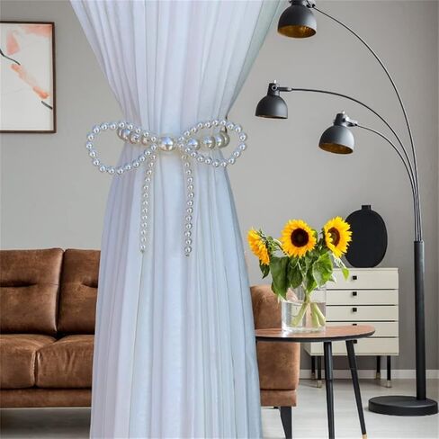 FMURY Pearl Bow Magnetic Buckle Strap Curtain Free Punch Pearl Magnetic Absorption(20cm) in Saudi Arabia