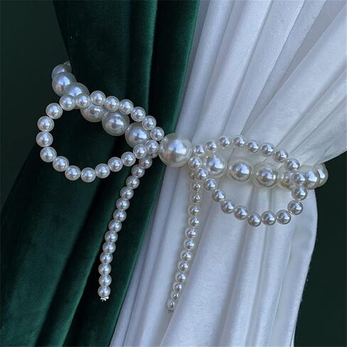 FMURY Pearl Bow Magnetic Buckle Strap Curtain Free Punch Pearl Magnetic Absorption(20cm) in Saudi Arabia