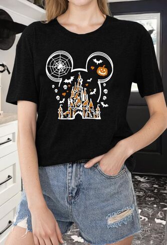 Halloween Shirts for Women Magic Kingdom Shirt Ghosts Spiders T-Shirt Halloween Party Funny Spider Web Graphic Tee Tops in Saudi Arabia