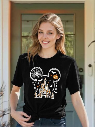 Halloween Shirts for Women Magic Kingdom Shirt Ghosts Spiders T-Shirt Halloween Party Funny Spider Web Graphic Tee Tops in Saudi Arabia