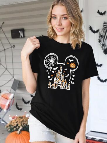 Halloween Shirts for Women Magic Kingdom Shirt Ghosts Spiders T-Shirt Halloween Party Funny Spider Web Graphic Tee Tops in Saudi Arabia