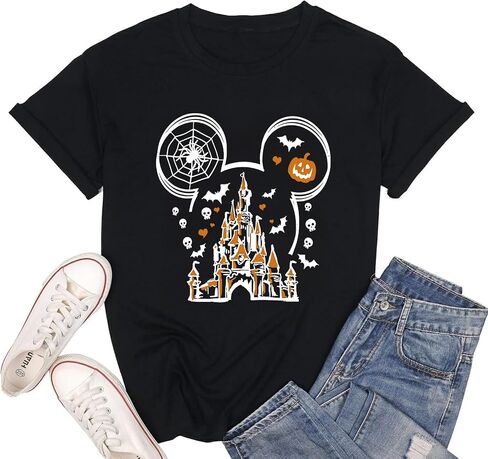 Halloween Shirts for Women Magic Kingdom Shirt Ghosts Spiders T-Shirt Halloween Party Funny Spider Web Graphic Tee Tops in Saudi Arabia