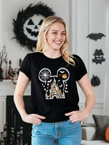 Halloween Shirts for Women Magic Kingdom Shirt Ghosts Spiders T-Shirt Halloween Party Funny Spider Web Graphic Tee Tops in Saudi Arabia
