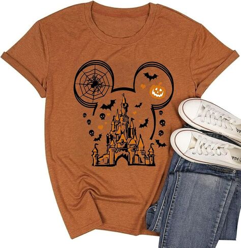 Halloween Shirts for Women Magic Kingdom Shirt Ghosts Spiders T-Shirt Halloween Party Funny Spider Web Graphic Tee Tops in Saudi Arabia