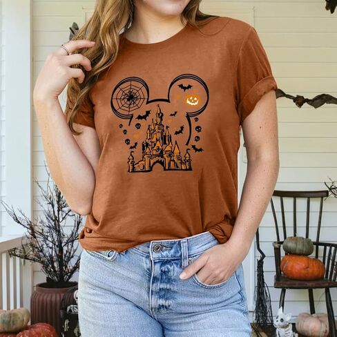 Halloween Shirts for Women Magic Kingdom Shirt Ghosts Spiders T-Shirt Halloween Party Funny Spider Web Graphic Tee Tops in Saudi Arabia