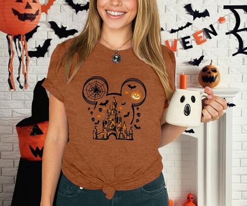 Halloween Shirts for Women Magic Kingdom Shirt Ghosts Spiders T-Shirt Halloween Party Funny Spider Web Graphic Tee Tops in Saudi Arabia