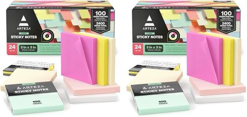 ARTEZA Sticky Notes 3x3 inches, 24 Sticky Pads, Bulk Sticky Note Pads, Assorted Multicolor Self-Adhesive Notes in Kuwait