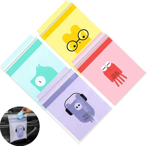 RuGuo Car Trash Bags, 60PCS Easy Stick-On Disposable Portable Car Garbage Bags, Durable Waterproof Kitchen Trash Bag, Leak Proof Vomit Trash Bag Suitable for Cars, Bedrooms, Bathrooms, Offices 13 in Saudi Arabia