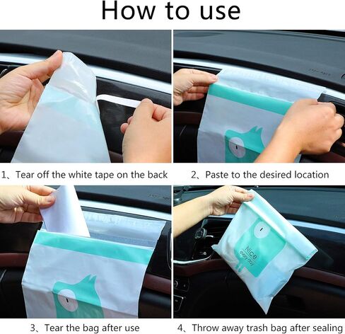 RuGuo Car Trash Bags, 60PCS Easy Stick-On Disposable Portable Car Garbage Bags, Durable Waterproof Kitchen Trash Bag, Leak Proof Vomit Trash Bag Suitable for Cars, Bedrooms, Bathrooms, Offices 13 in Saudi Arabia