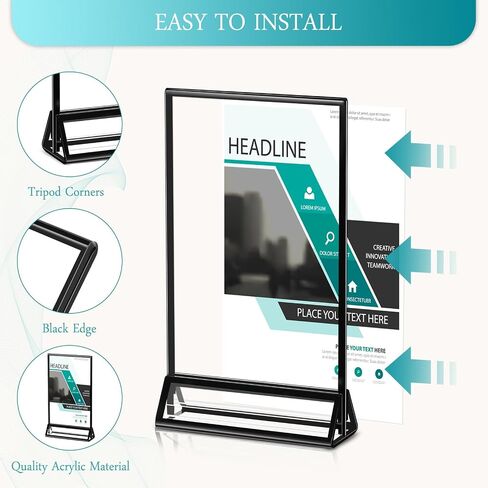 Zonon 6 Pack 8.5 x 11 Inch Clear Acrylic Sign Holder with Borders and Vertical Stand, Double Sided Table Menu Holders Picture Frames for Restaurant Signs, Valentine's Day Party Table Numbers in Saudi Arabia