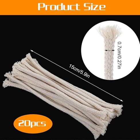 20 قطعة فتائل مصباح زيت مستديرة 1/4 بوصة، فتائل قطنية لمصابيح الزيت، فتيل الشعلة المضفرة، بديل لمصباح الشمعة، موقد شموع فانوس الكيروسين in Kuwait